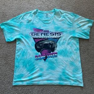 Sega Genesis T Shirt Sz XL Tie Dye Blue Adult Game Over 8-bit 90’s Single Stitch
